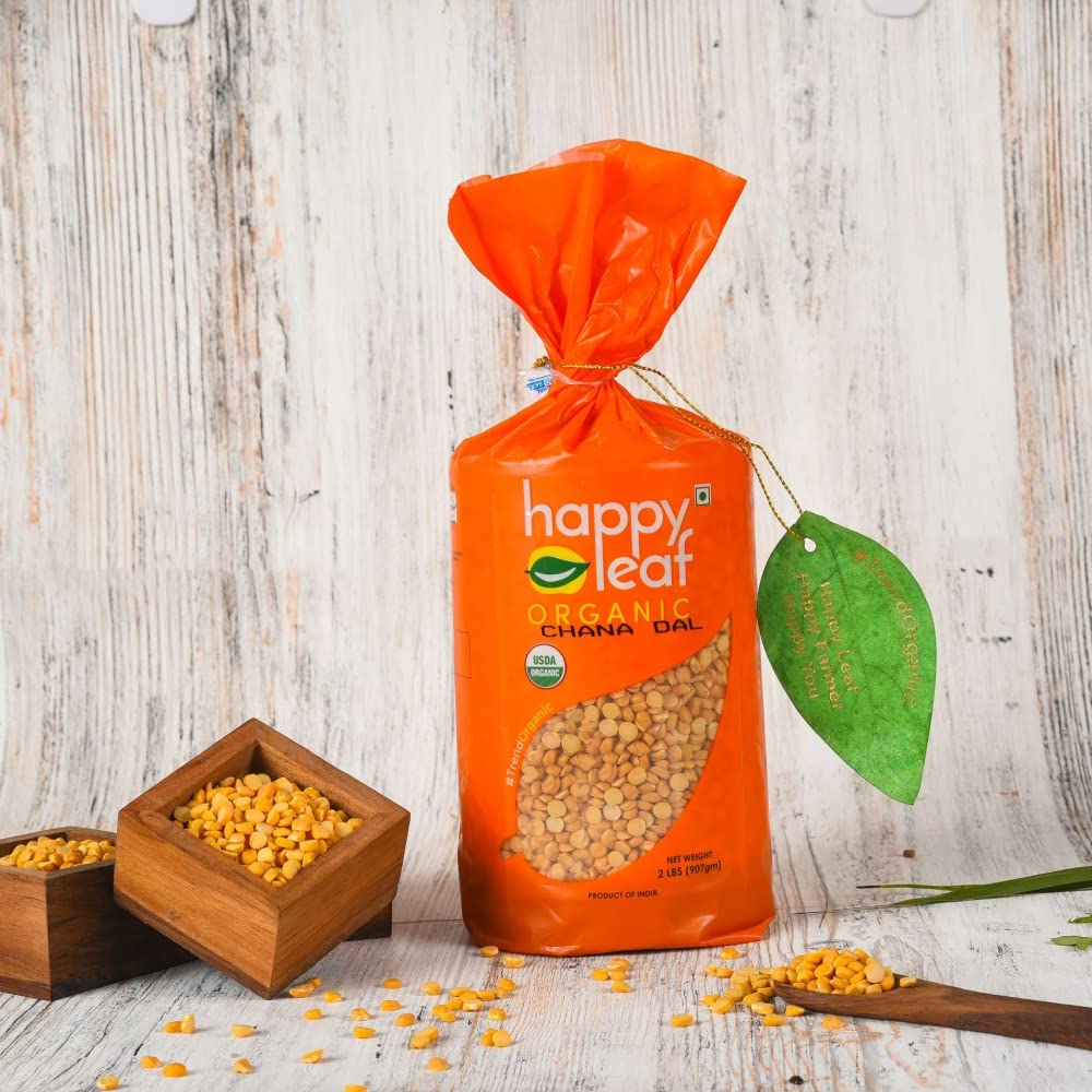 Happy Leaf Organic Chana Dal (Bengal Gram Split Dehusked) 2 LBS | 100% Vegan, Unpolished and Gluten Free