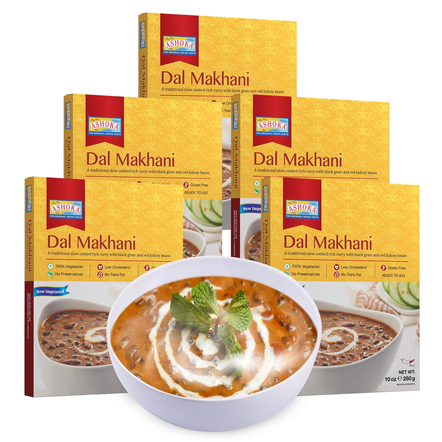 Ashoka Ready to Eat Indian Meals Since 1930, 100% Vegetarian Dal Makhani, All-Natural Traditionally Cooked Indian Food, Plant-Based, Gluten-Free and with No Preservatives, 10 Ounce (Pack of 5)