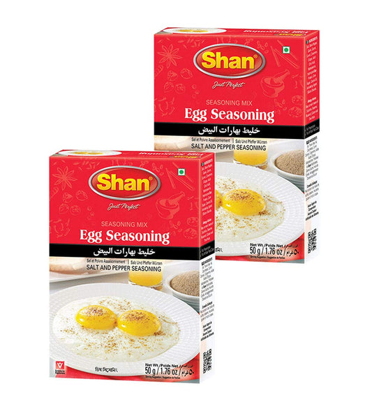 Shan Egg Seasoning Mix 1.76 oz (50g) - Spice Powder for Salt and Pepper Seasoning - Sprinkle Powder for Fried and Boiled Eggs - Suitable for Vegetarians - Airtight Bag in a Box (Pack of 2)