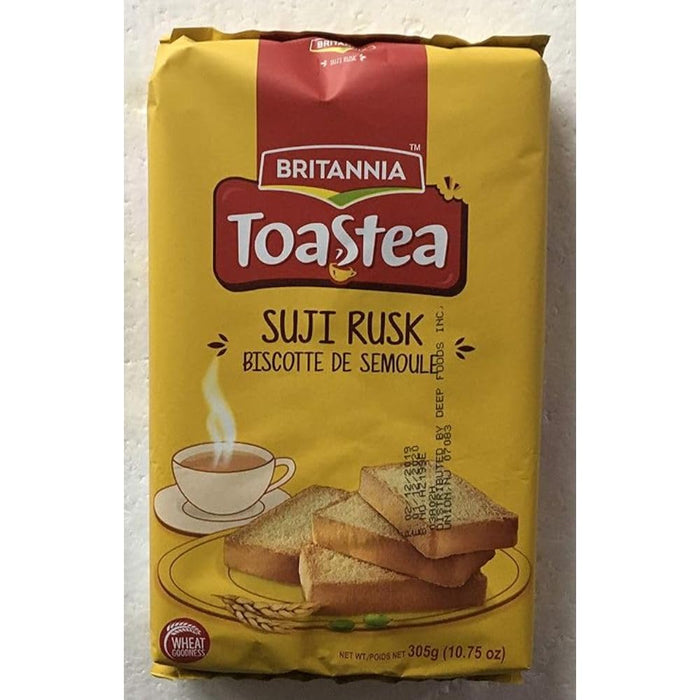 BRITANNIA Toastea Suji Rusk 10.75oz (305g) - Biscotte De Semoule - Crispy Tea Time Snack - Crispy Crunchy Toast - Halal and Suitable for Vegetarians (Pack of 1)