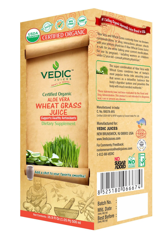 Vedic Organic Aloe Wheat Grass | Supports Healthy Antioxidants 500ml