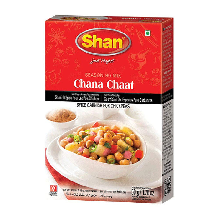 Shan Chana Chaat Seasoning Mix 1.76 oz (50g) - Spice Powder for Garnishing on Chickpeas Savory Snacks - Suitable for Vegetarians - Airtight Bag in a Box