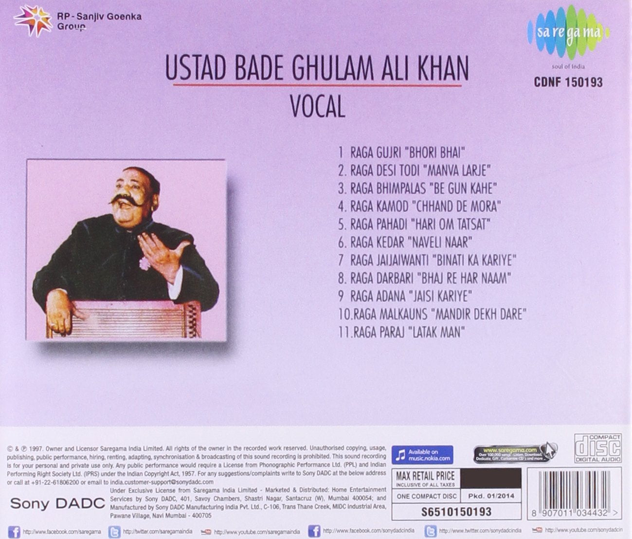 USTAD BADE GHULAM ALI KHAN -VOCAL [Audio CD] USTAD BADE GHULAM ALI KHAN