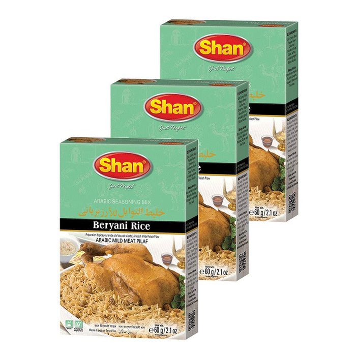 Shan Beryani Rice Arabic Seasoning Mix 2.11 oz (60g) - Spice Powder for Arabic Style Mild Meat Pilaf - Suitable for Vegetarians - Airtight Bag in a Box (Pack of 3)