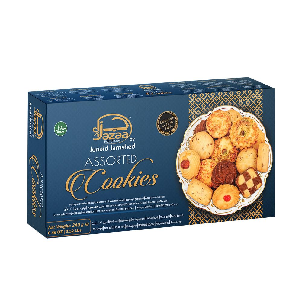 Jazaa Assorted Cookies 240g (8.46oz) | Pack of 1 | Blessings in Each Plate | Halal | Breakfast and Tea Time Snacks | Delightfully Smooth & Delicious