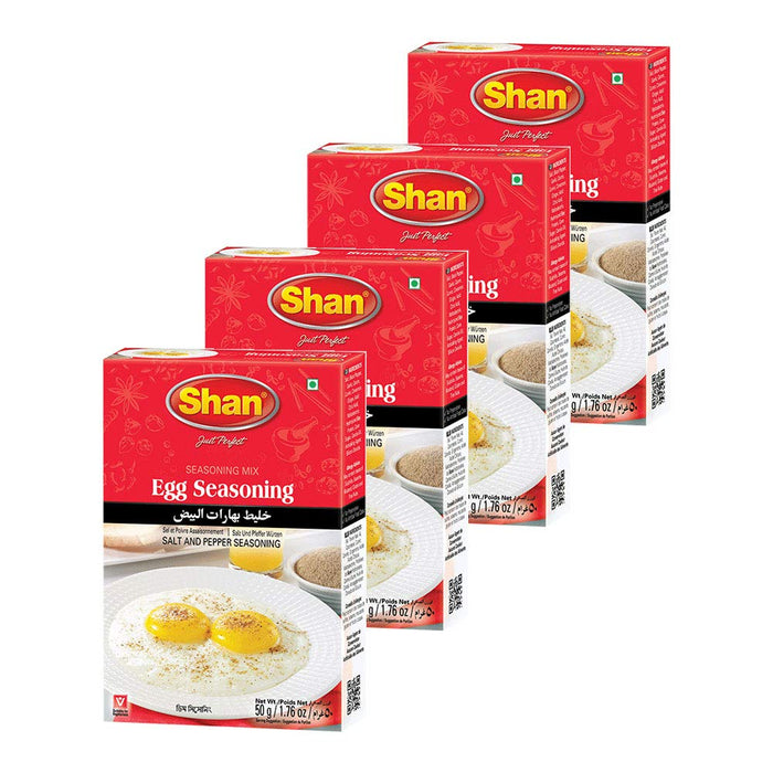 Shan Egg Seasoning Mix 1.76 oz (50g) - Spice Powder for Salt and Pepper Seasoning - Sprinkle Powder for Fried and Boiled Eggs - Suitable for Vegetarians - Airtight Bag in a Box (Pack of 4)