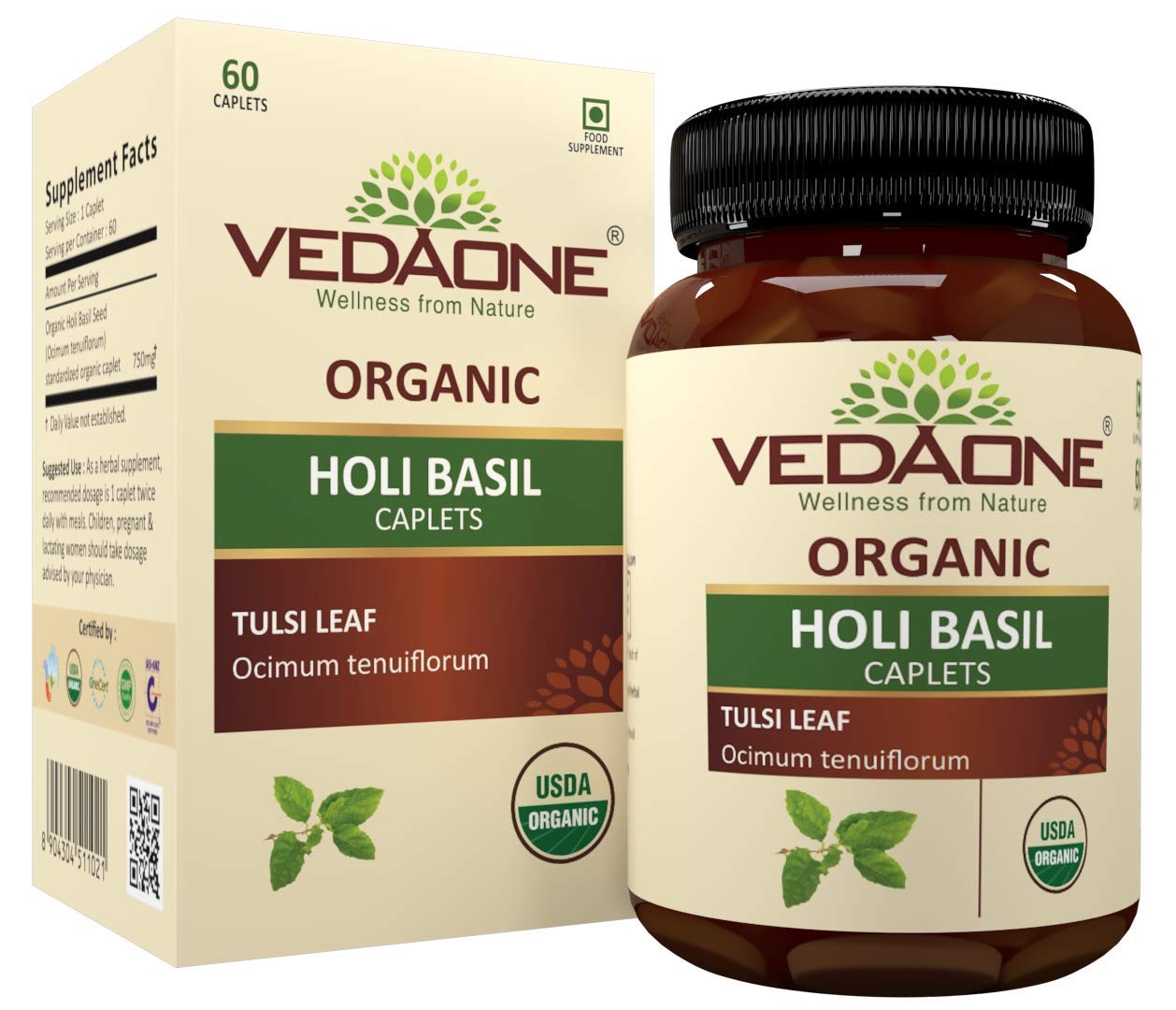 Vedaone USDA Organic Holy Basil 60 Caplets