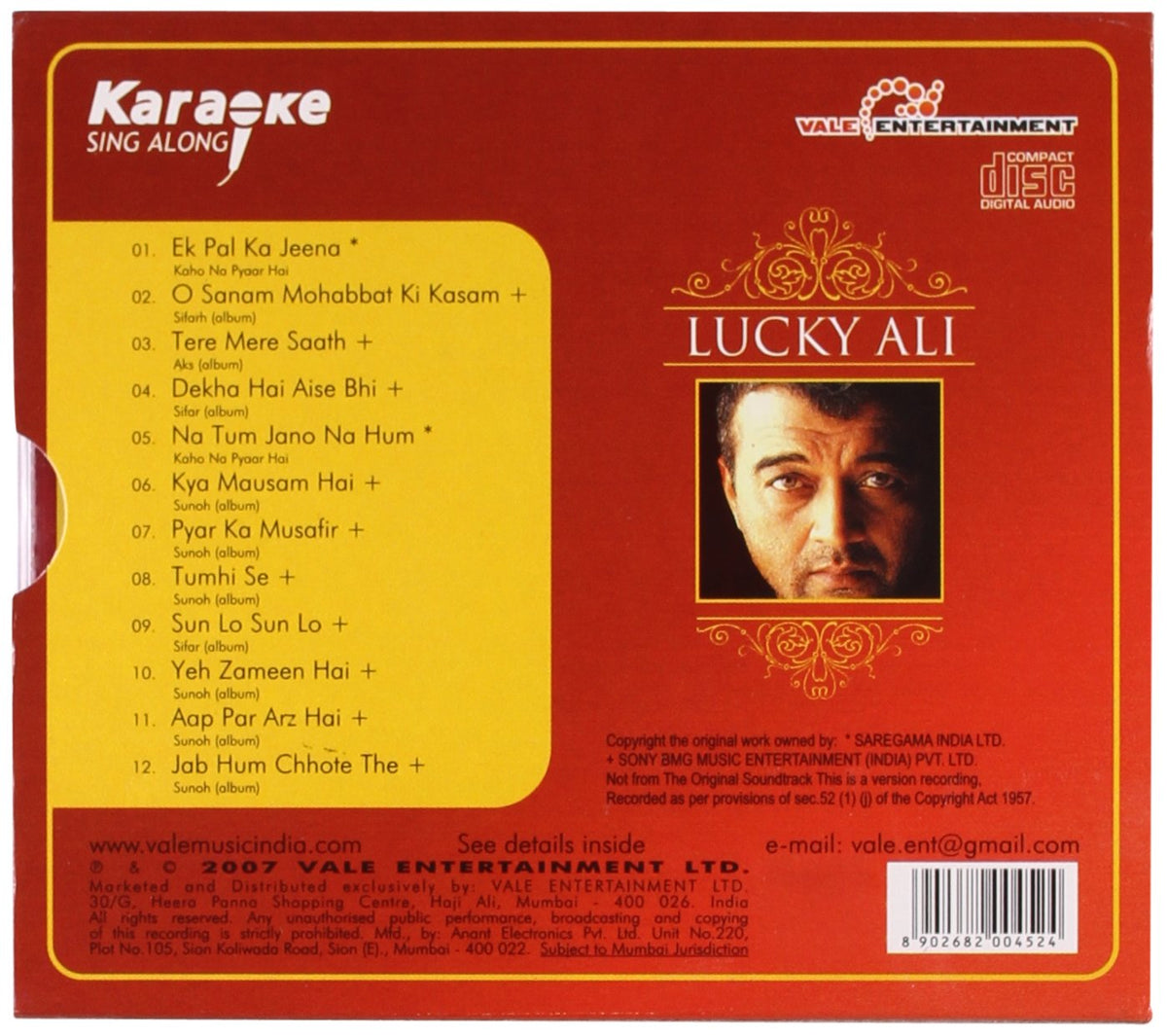 Karaoke Sing Along Lucky Ali (Hindi / English Lyrics Booklet Inside) [Audio CD]