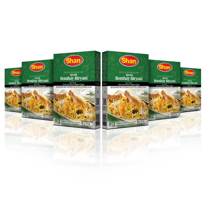 Shan - Bombay Biryani Seasoning Mix (60g) - Spice Packets for Spicy Meat Pilaf (Pack of 6)