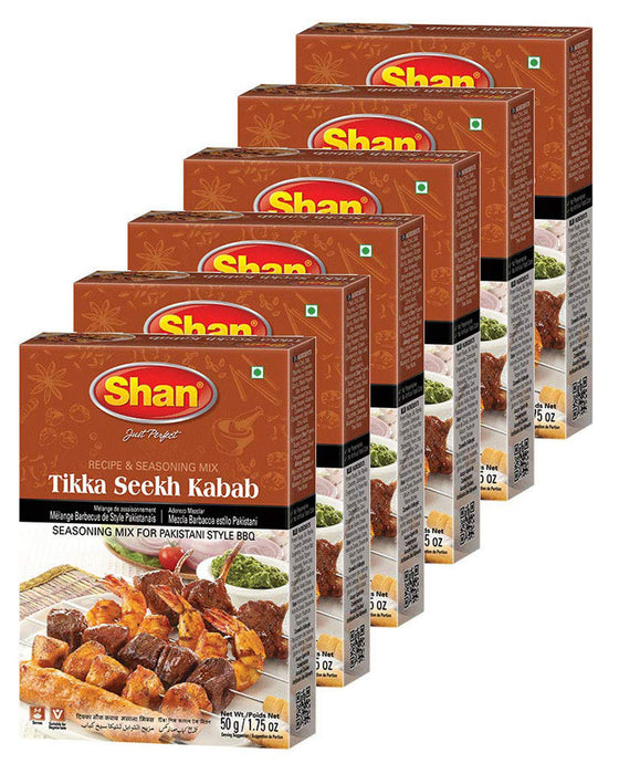 Shan - Tikka Seekh Kabab Seasoning Mix (50g) - Spice Packets for Pakistani Style BBQ (Pack of 6)