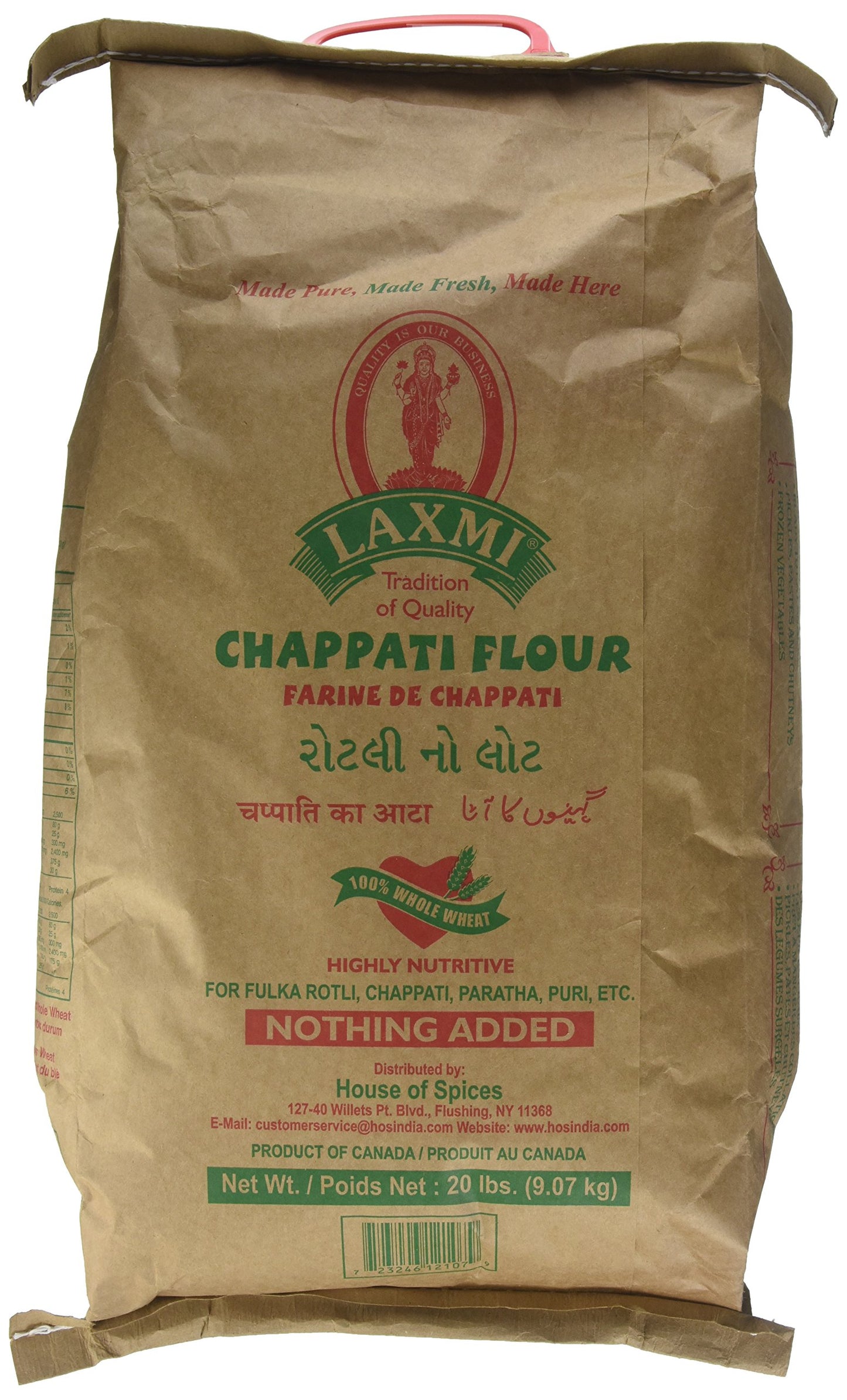Laxmi Brand All-Natural Chappati Flour, 20lb - Gourmet Indian Good