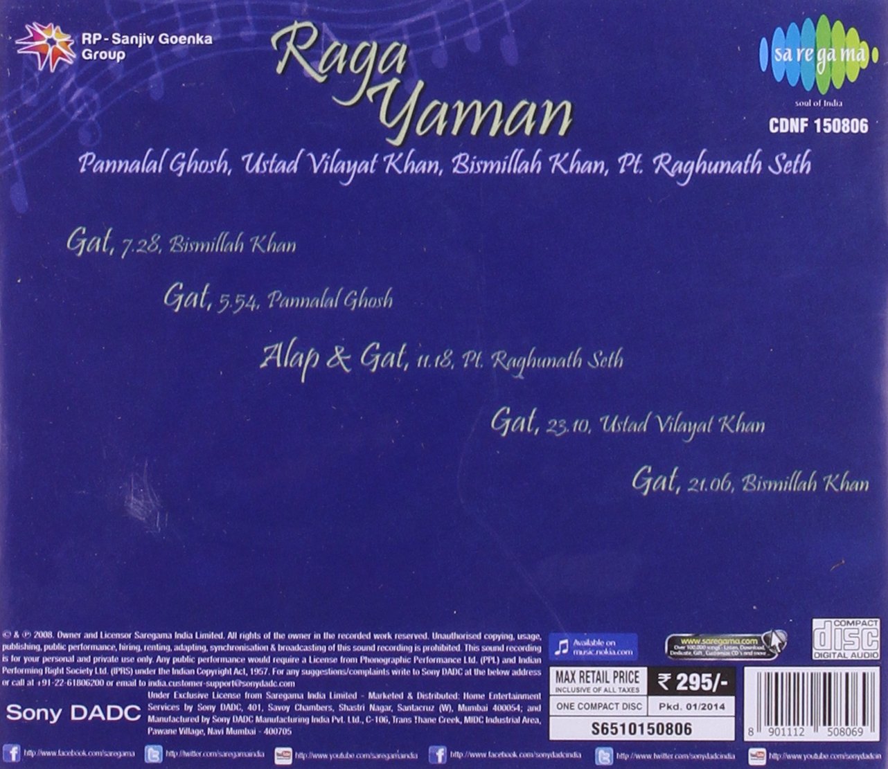 Raga Yaman [Audio CD] Pannalal Ghosh; Raghunath Seth; Ustad Bismillah Khan and Ustad Vilayat Khan