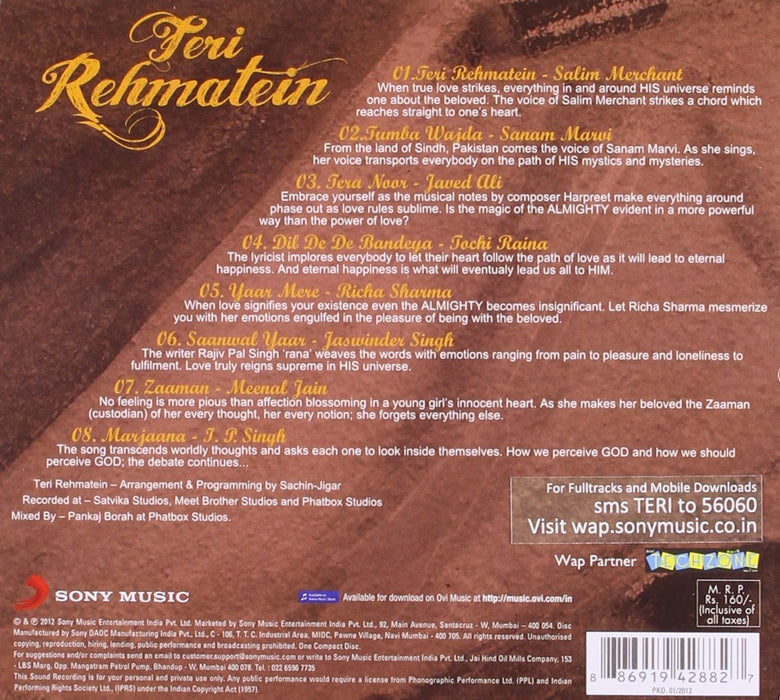 TERI REHMATEIN [Audio CD] JAVED ALI