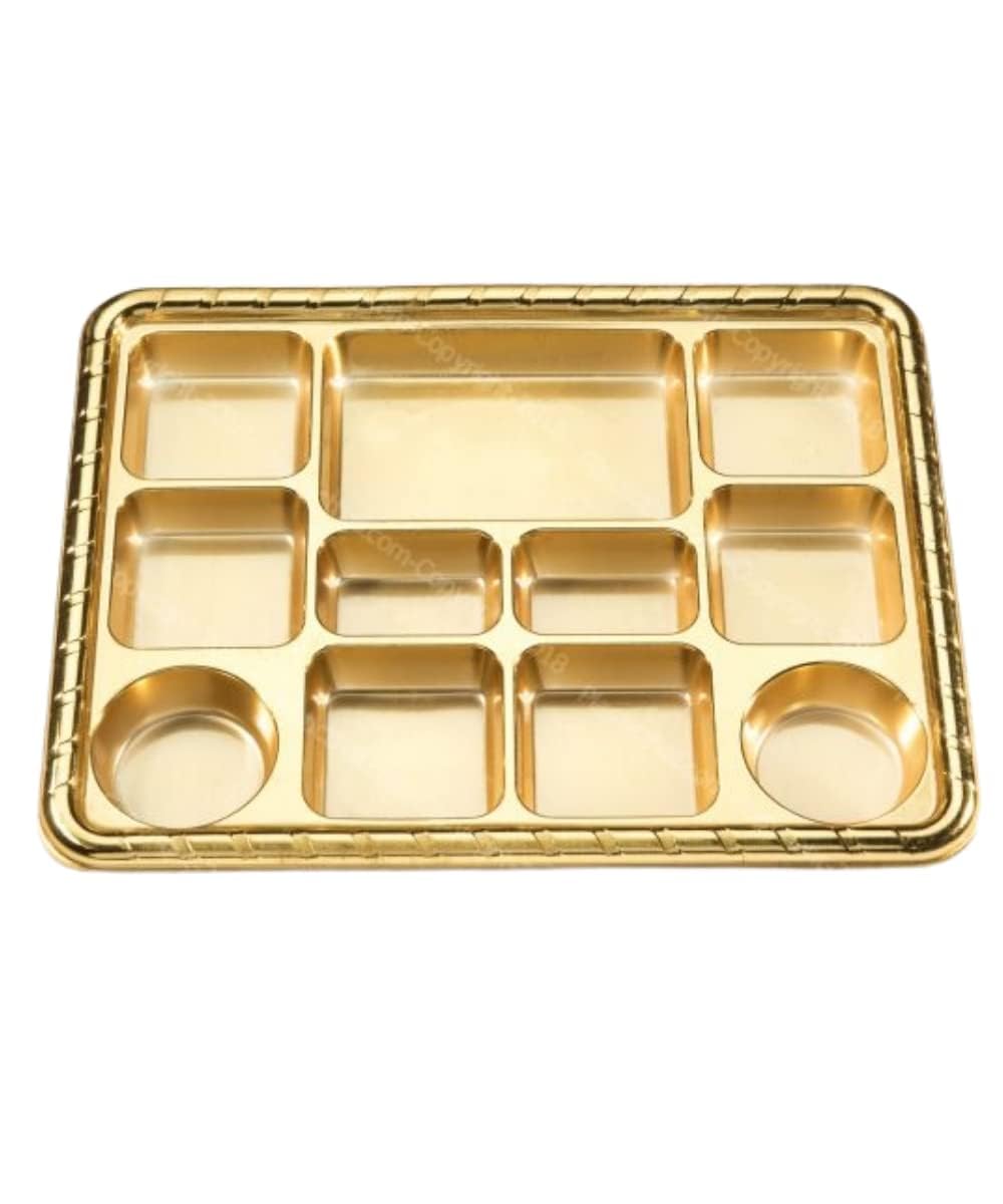 11 Compartment Disposable Gold Plates - Indian Thali Plastic Tray.