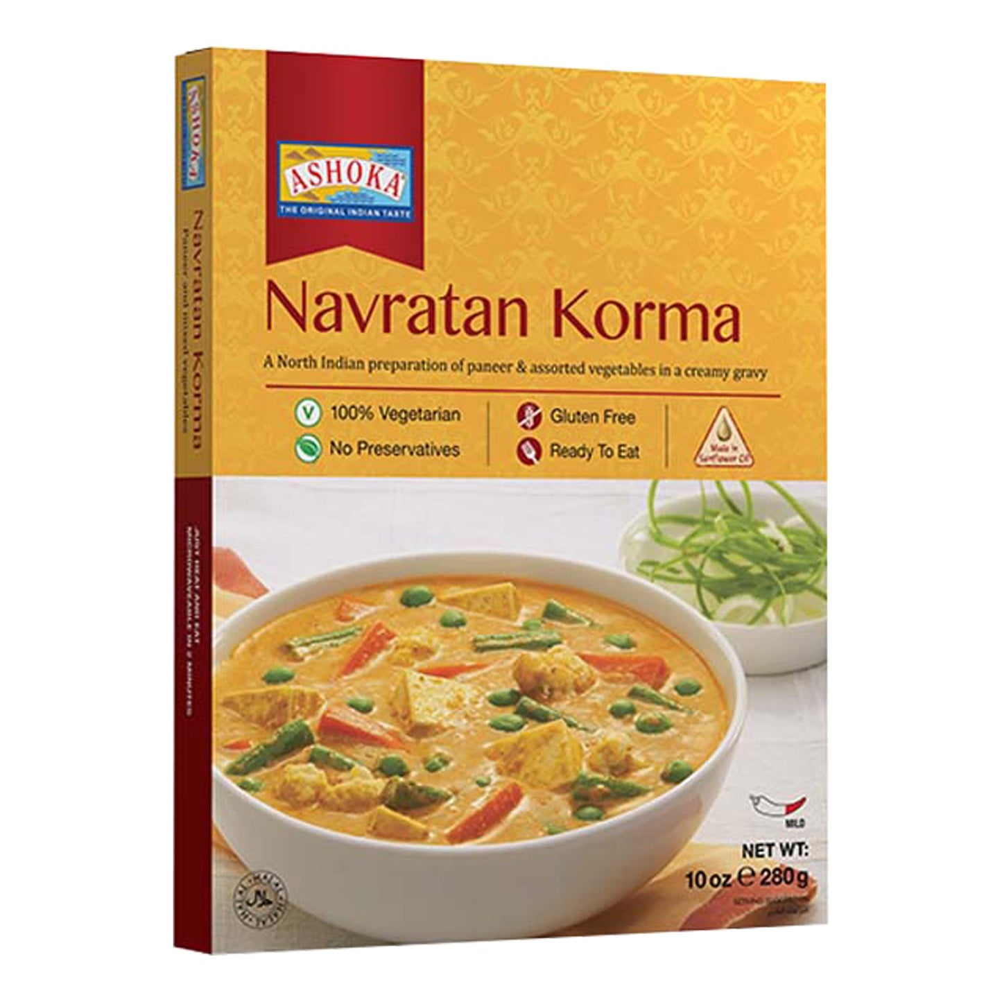 Ashoka Ready to Eat Indian Meals Since 1930, 100% Vegetarian Navratan Korma, All-Natural Traditionally Cooked Indian Food, Plant-Based, Gluten-Free and with No Preservatives, 10 Ounce