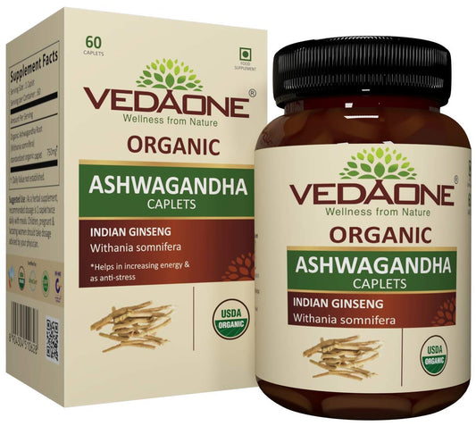 Vedaone Organic Ashwagandha Caplet - 750mg Each 60 Caplets (1 Month Supply)