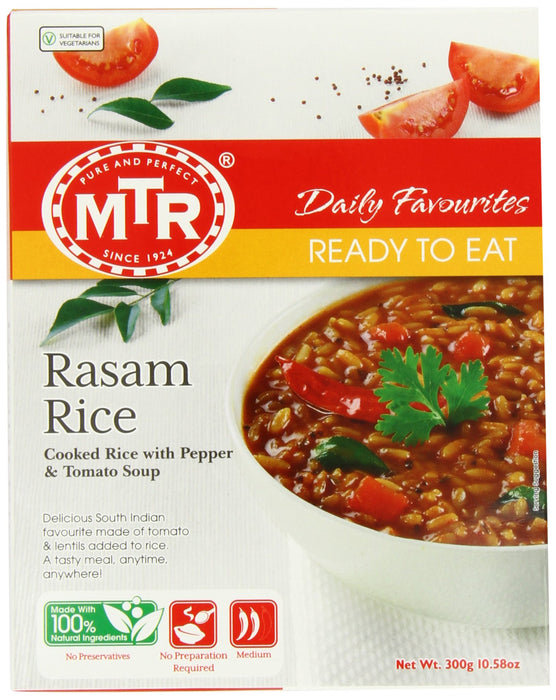 MTR Rasam Curry Rice, Cooked Rice with Pepper and Tomato Soup Ready to Eat, 10.58-Ounce Boxes (Pack of 5)