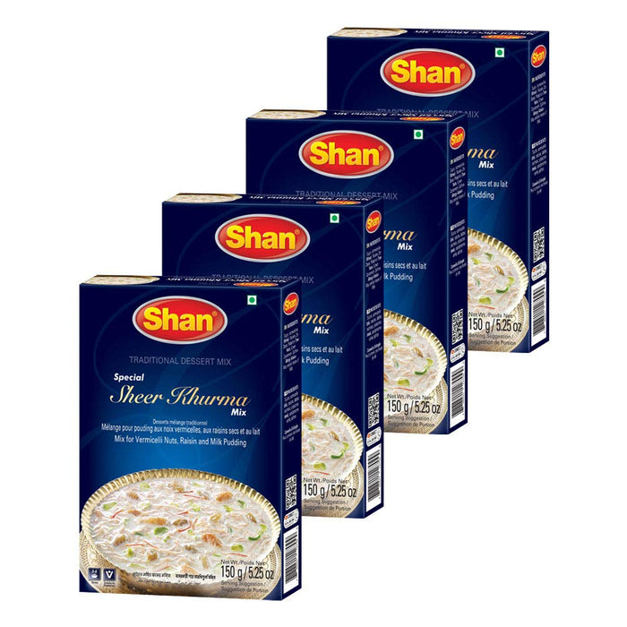 Shan Special Sheer Khurma Traditional Dessert Mix 5.29 oz (150g) - Powder for Vermicelli, Nuts, Raisin and Milk Pudding - Suitable for Vegetarians - Airtight Bag in a Box (Pack of 4)