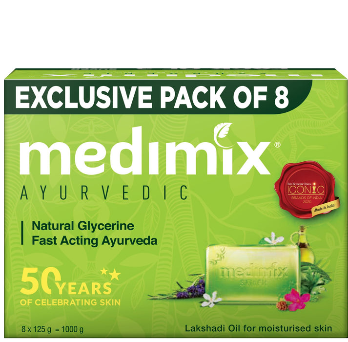 Medimix Ayurvedic Natural Glycerine Bathing Bar, 125 g (Pack of 8)