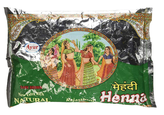 Ayur Rajasthani Henna Mehandi Powder Natural Hena Dark Brown Shade - 150gm