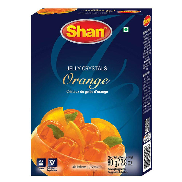 Shan Jelly Crystals Orange 2.8 oz (80g) - Cristaux De Gelee dOrange - Quick and Easy Jello - Suitable for Vegetarians - Airtight Bag in a Box