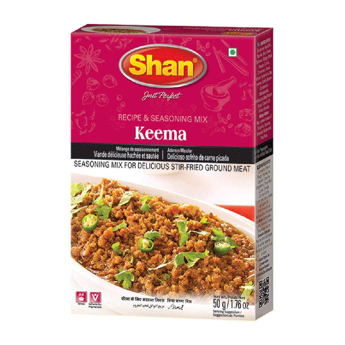 Shan Keema Recipe and Seasoning Mix 1.76 oz (50g) - Spice Powder for Delicious Stir-Fried Ground Meat - Suitable for Vegetarians - Airtight Bag in a Box