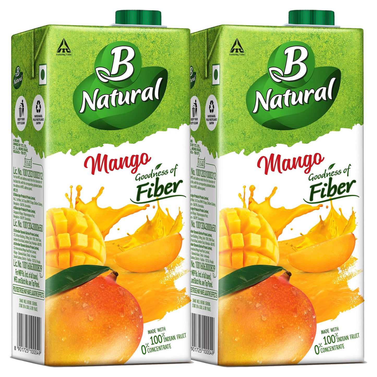 B Natural Mango Juice 1L, (Pack of 2)