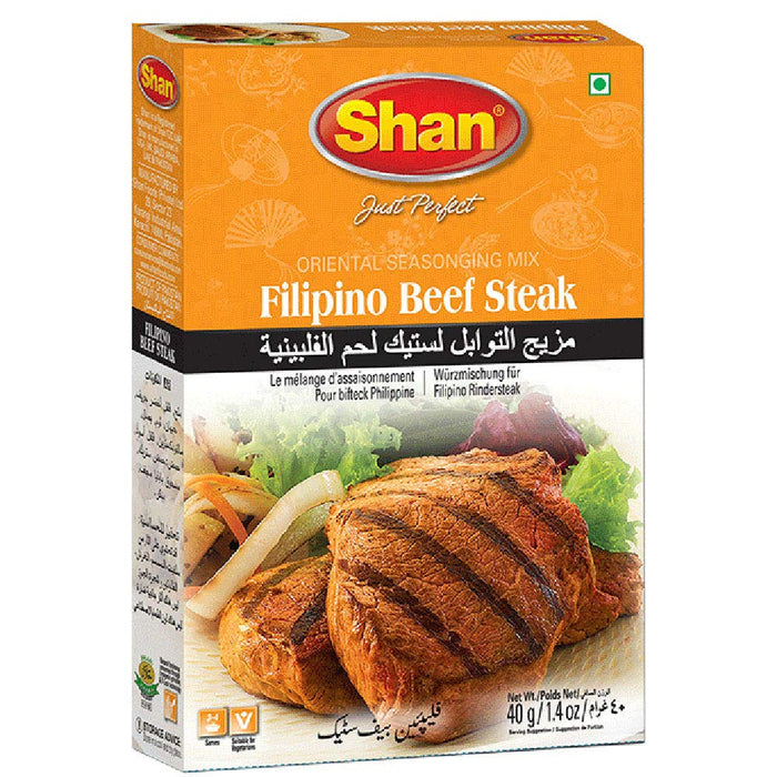 Shan Filipino Beef Steak Oriental Seasoning Mix 1.41 oz (40g) - Spice Powder for Grilled Thin Meat Fillets - Suitable for Vegetarians - Airtight Bag in a Box