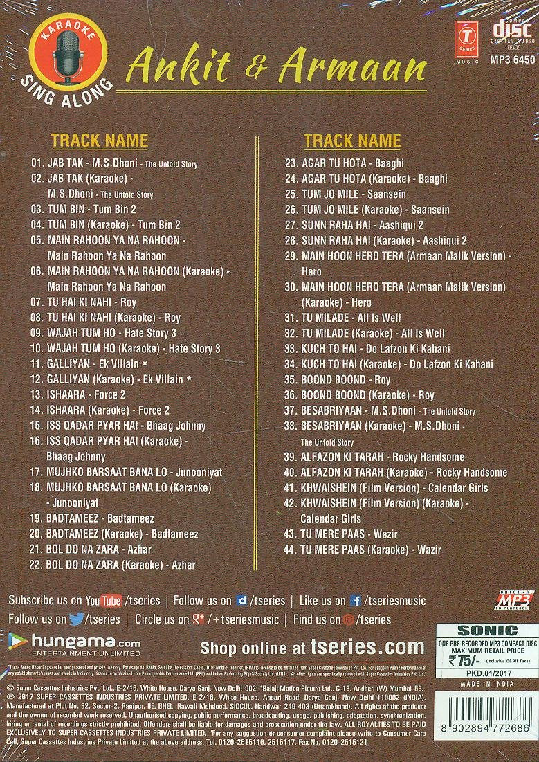 KARAOKE SING ALONG ANKIT & ARMAAN (MP3) [Audio CD] ANKIT TIWARI and ARMAAN MALIK
