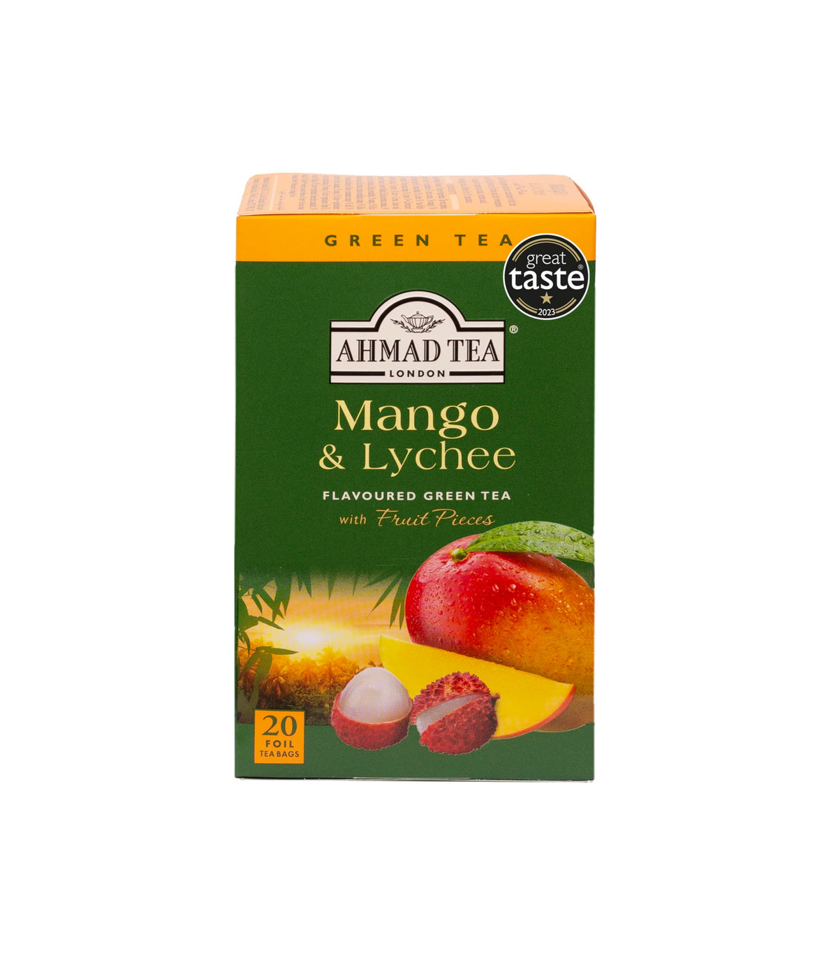 Ahmad Tea Green Tea, Mango and Lychee Teabags, 20 ct (Pack of 6) - Caffeinated and Sugar-Free