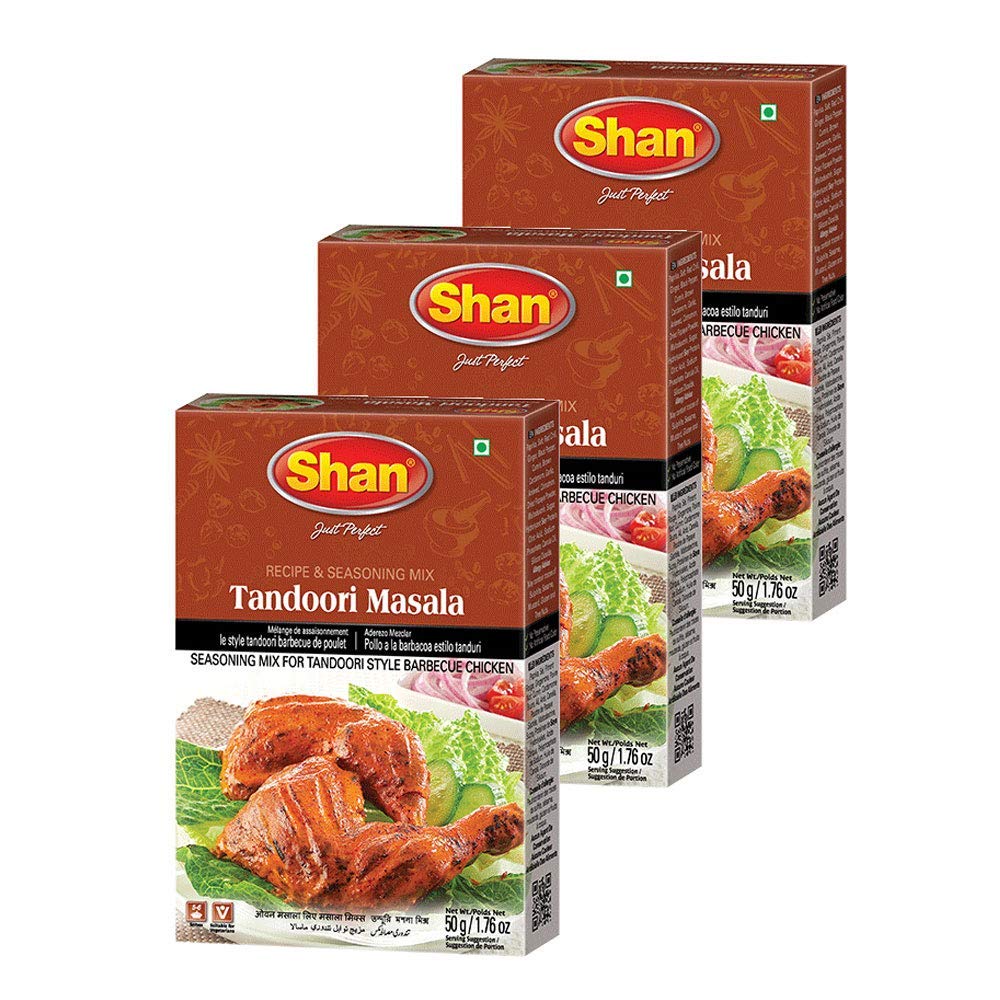 Shan - Tandoori Masala Seasoning Mix (50g) - Spice Packets for Tandoori Style Chicken (Pack of 3)