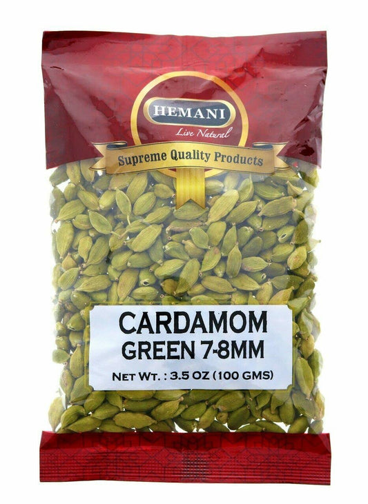 HEMANI Whole Green Cardamom Pods - 3.5 OZ (100g) - For Cooking & Baking