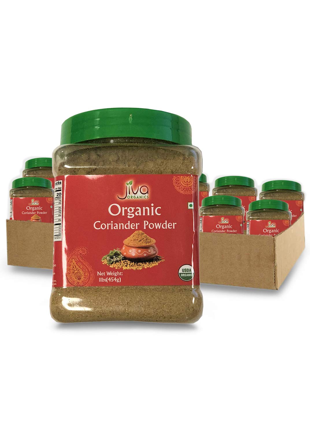 Jiva Organics Organic Coriander Powder 1 Pound Jar - 100% Natural & Non-GMO (Pack of 12)