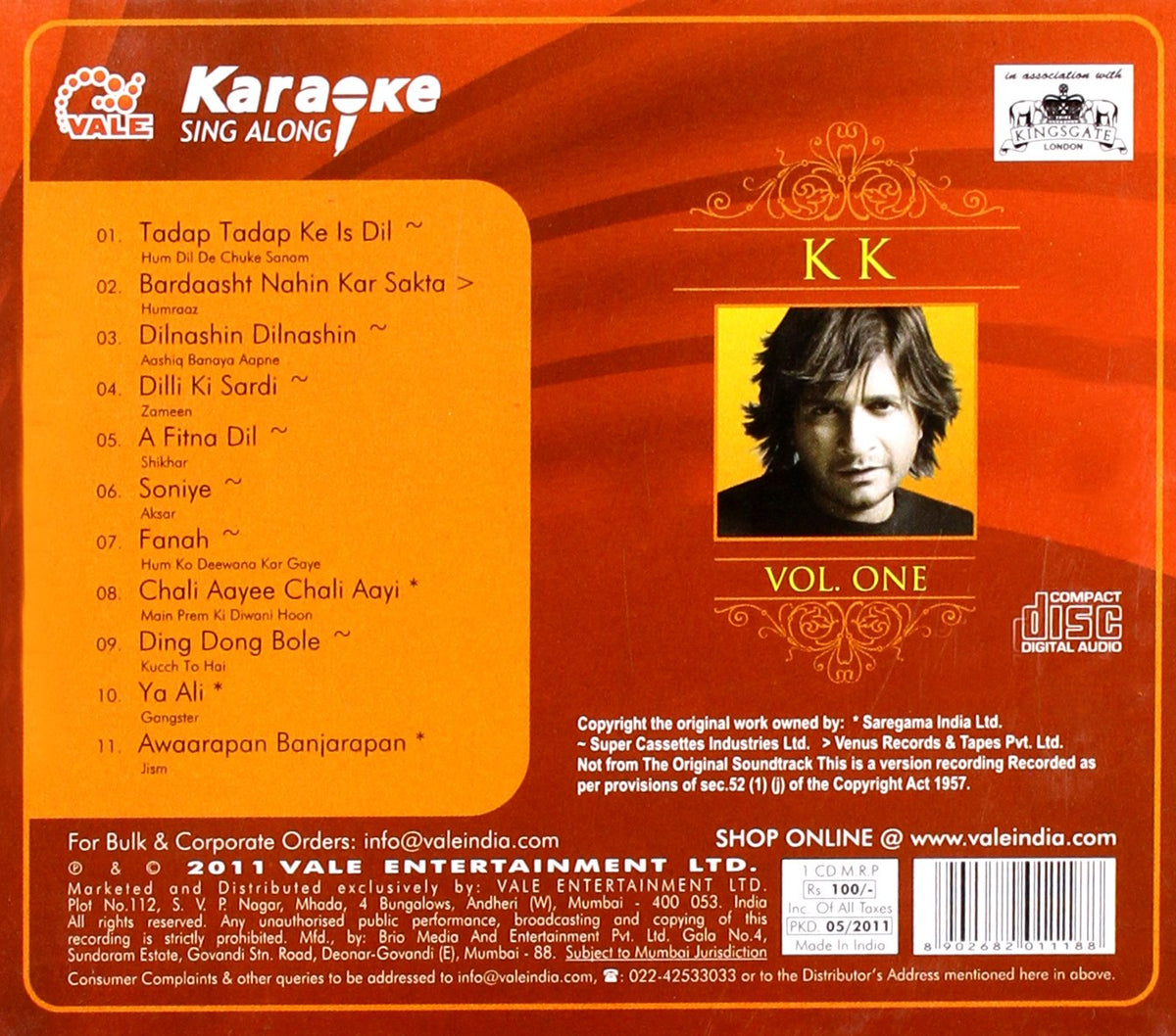 K. K. Karaoke - Vol. 1'. [Audio CD] KK