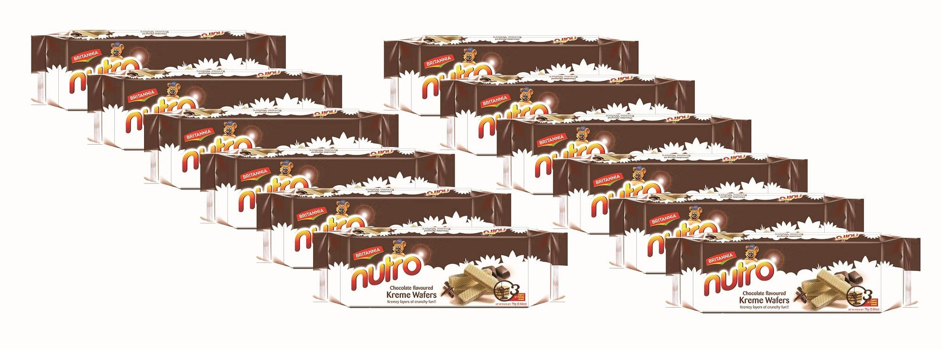 BRITANNIA Nutro Chocolate Cream Wafers 2.64oz (75g) - Healthy Breakfast & Tea Time Snacks - Dessert Chocolate Cream Wafer - Suitable for Vegetarians (Pack of 12)