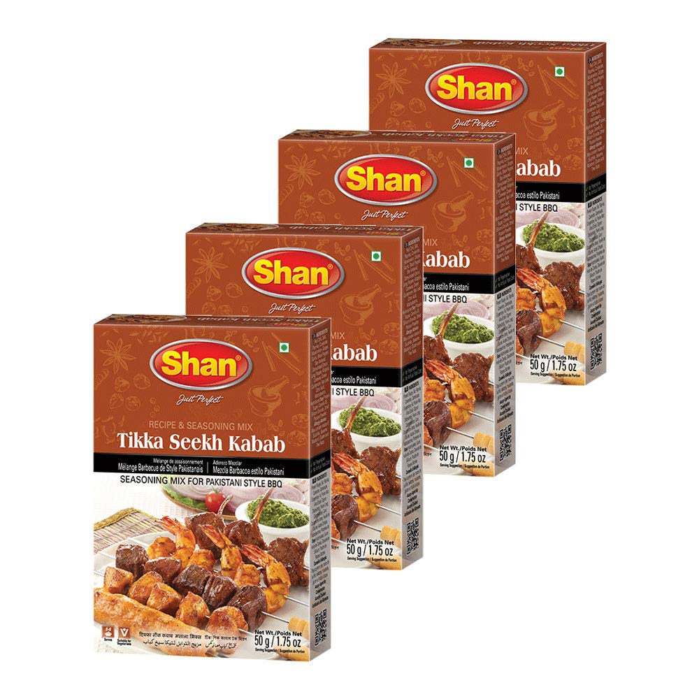 Shan - Tikka Seekh Kabab Seasoning Mix (50g) - Spice Packets for Pakistani Style BBQ (Pack of 4)