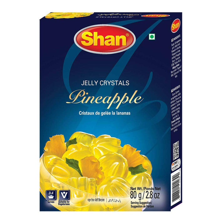 Shan Jelly Crystals Pineapple 2.8 oz (80g) - Cristaux De Gelee a l'ananas - Quick and Easy Jello - Suitable for Vegetarians - Airtight Bag in a Box