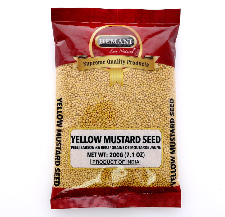 HEMANI Yellow Mustard Seeds - Whole Spice - 200g (7.1 OZ) - All Natural - Vegan - Gluten Friendly - NON GMO - Indian Origin