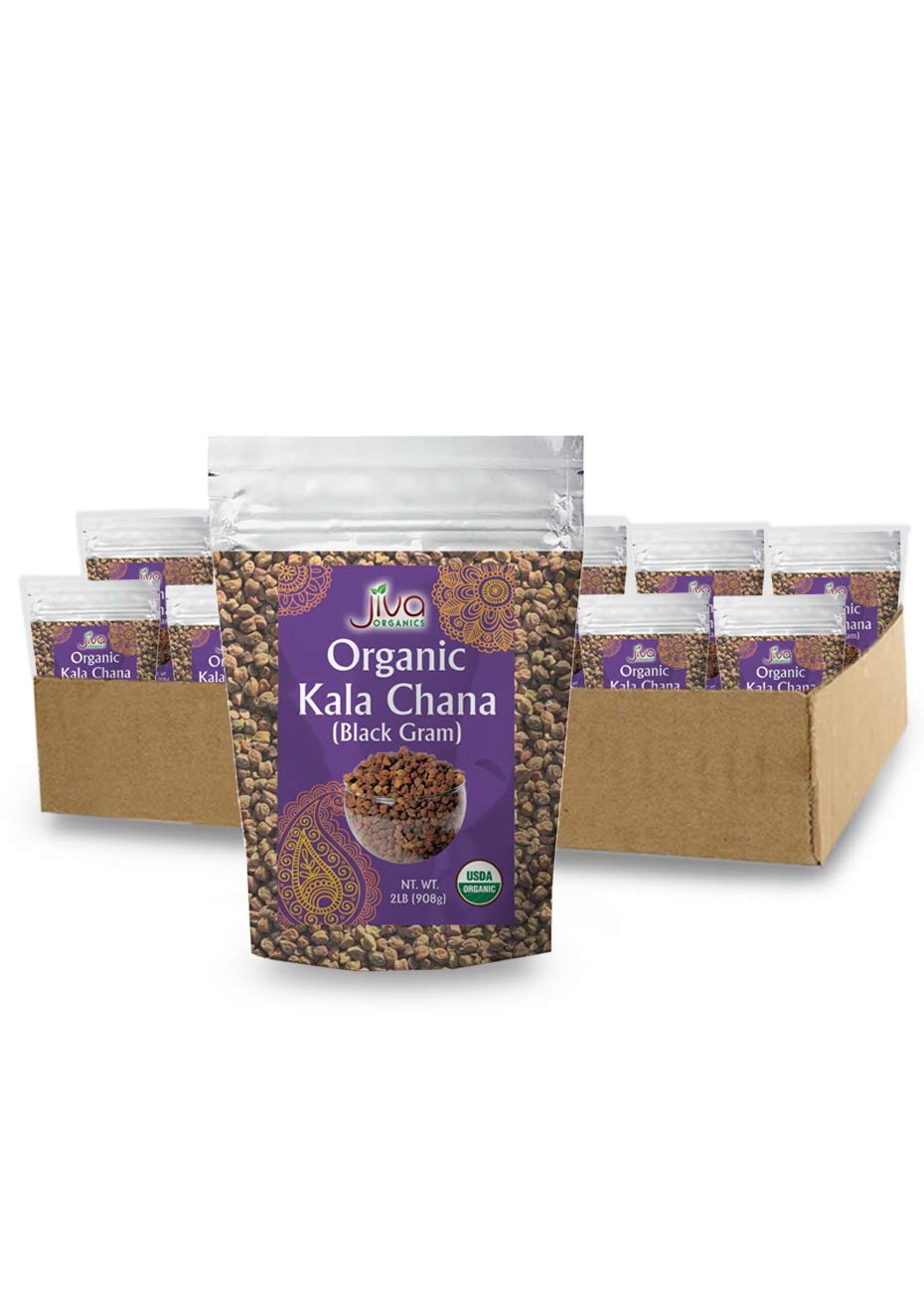 Jiva Organics Organic Kala Chana 2 Pound Bulk Bag - Black Gram, Desi Black Chickpeas, 100% Natural & Non-GMO (Pack of 12)