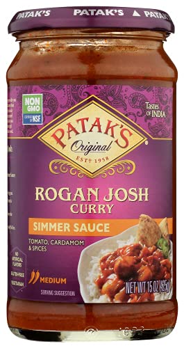 Patak's Rogan Josh Simmer Sauce - 15 Oz (Pack of 3) With Tomato, Cardamom, and Spices, No Artificial Flavors, Gluten Free, Vegetarian Friendly