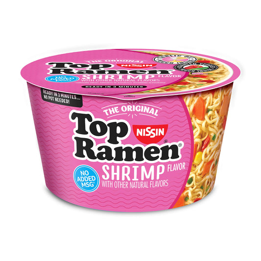 Nissin Top Ramen Bowl, Shrimp Flavor, Microwavable Bowl, 3.28oz. (6-Pack)