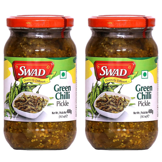 SWAD Delicious Green Chilli Pickle/ Hari Mirchi Achar - 400 gm Each | Pack of 2