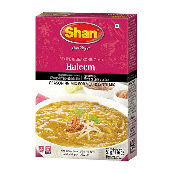 Shan Haleem Recipe and Seasoning Mix 1.76 oz (50g) - Spice Powder for Traditional Meat and Lentil Curry - Suitable for Vegetarians - Airtight Bag in a Box