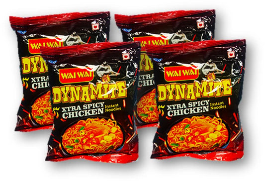 Wai Wai Dynamite Xtra Spicy Chicken Instant Noodles 100g (Pack of 4) Unique