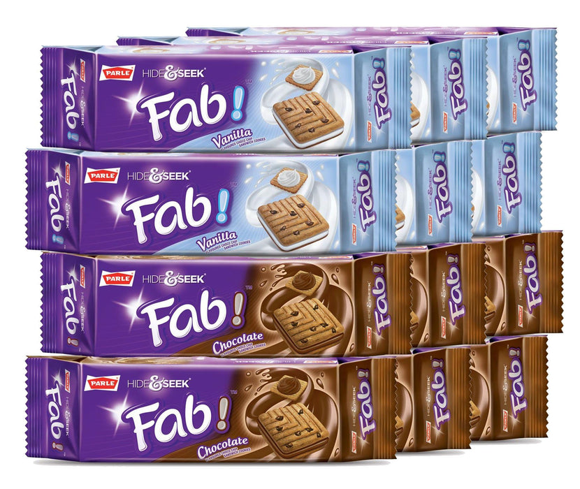 Parle, Fab! Cookies, Chocolate and Vanilla Flavors, Packages of 6 each, 3.94 oz. Each (Pack of 12)