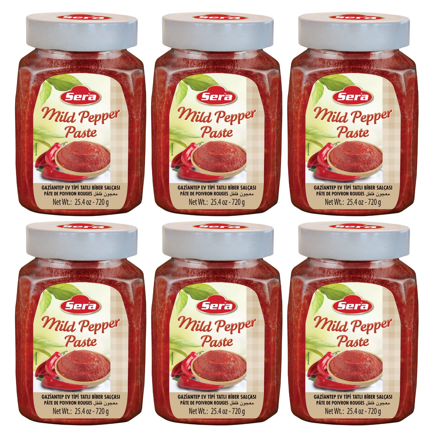 Sera Mild Pepper Paste 25.4 Oz Jar (6 PACK) | No Sugar | No Artificial Preservatives | Add a Unique, Peppery and Spicy Flavor to Your Dishes | Great as a Spread or In Sandwiches!