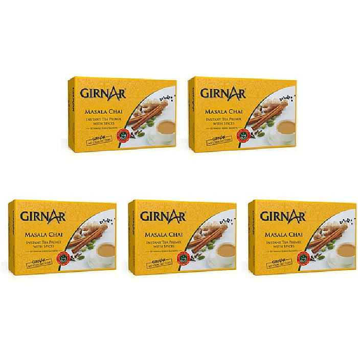 Pack Of 5 - Girnar Instant Masala Chai Milk Tea Sweetened - 220 Gm (7.7Oz)