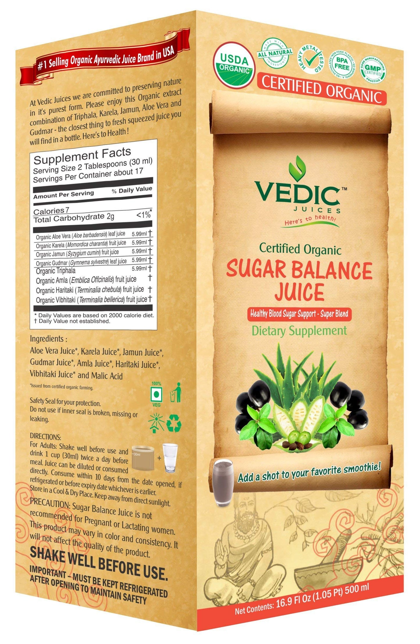 Vedic Organic Sugar Balance Juice | Healthy Blood Sugar Support, Super Blend 500ml