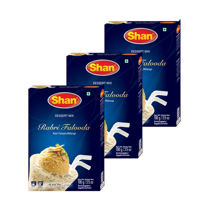 Shan Rabri Falooda Dessert Mix 3.53 oz (100g) - Powder for Ice Cream, Dry Fruit and Noodles milk Shake - Suitable for Vegetarians - Airtight Bag in a Box (Pack of 3)