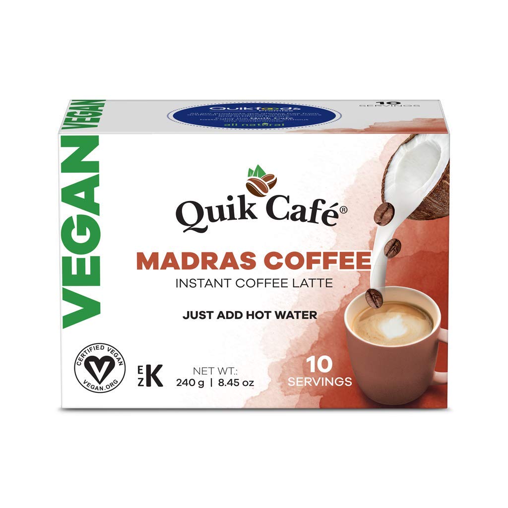 Quik Cafe Vegan Instant Coffee Latte - 10 Count Single Box - Convenient, Easy Dairy Free Alternative - All Natural Non GMO